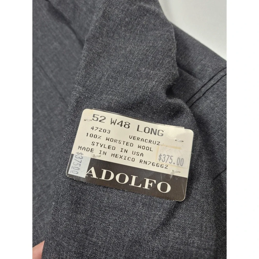 Adolfo Suit Mens 52 Long Gray 100% Wool Veracruz 2 Piece 48x36 Mexico NWT FLAW